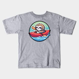 Kayaking Sloth Manga Design - Adorable River Adventure Kids T-Shirt